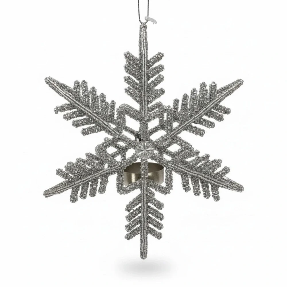 Pottery‎ Barn 3 Beaded Metallic Snowflake Ornament 10